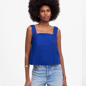 Madewell Cobalt Square-Neck Tank; Curved-Neck Shell Tank in 100% Linen